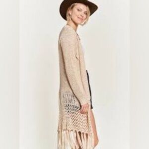 Jade by Jane | Size S/M | Women's Beige Fringe Cardigan